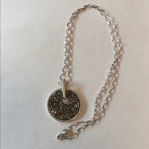 Lia Sophia Silver-Tone Pavé Round Pendant Necklace - Sparkling Gray